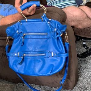 Large blue shoulder purse